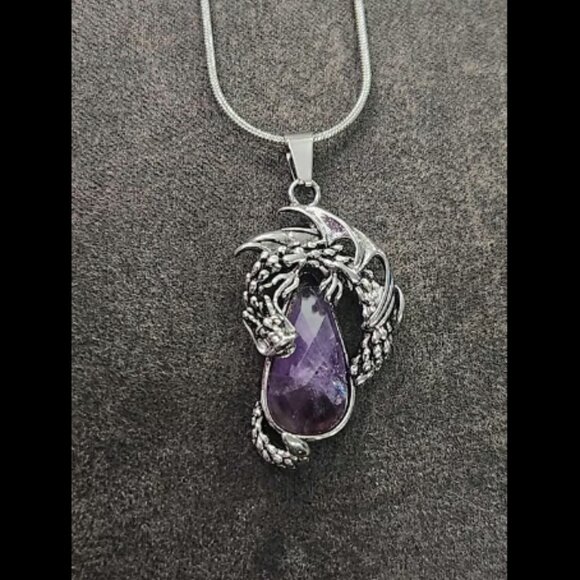 Amethyst Crystal Dragon Necklace - Picture 1 of 2